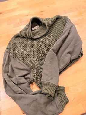 Gilded Intent Olive Mixed-Knit Turtleneck Pullover